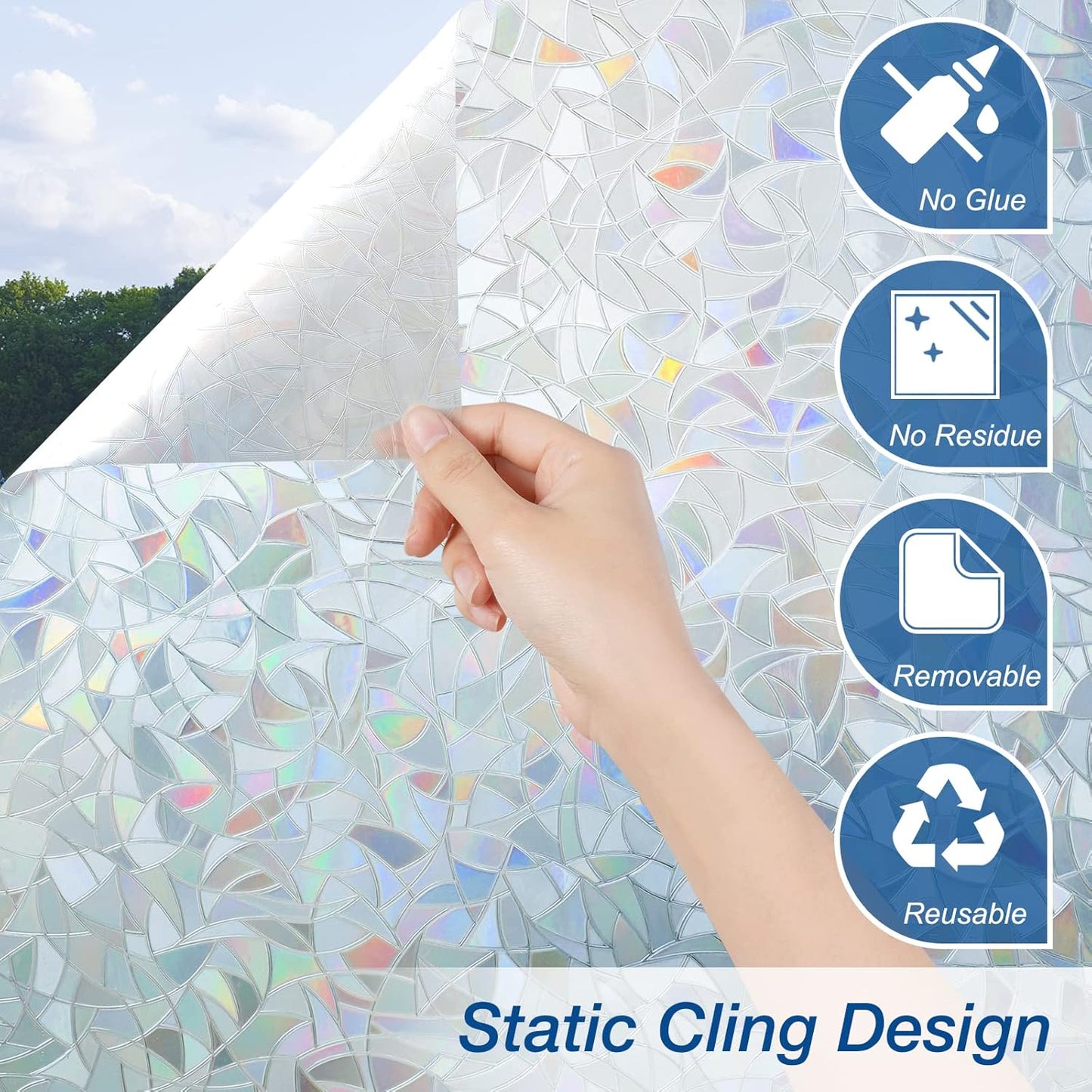 DOWELL One Way Window Film Daytime Privacy, Static Cling Window Tinting Film for Home, Decorative Stained Glass Stickers Heat Control Door Decal Clings, Grayish Silver, 23.6x118 inches