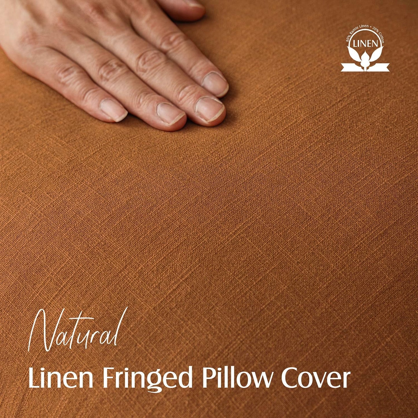 Foindtower Set of 2 Decorative Linen Fringe Throw Pillow Covers Cozy Boho Farmhouse Cushion Cover with Tassels Soft Accent Pillowcase for Couch Sofa Bed Living Room Home Decor, 16×16 Inch, Orange