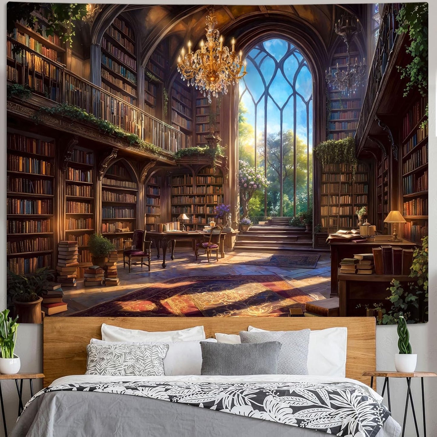 Accnicc Vintage Library Tapestry Medieval Bookshelf Tapestries Wall Hanging Fantasy Academia Hall Book Backdrop Large Tapestry for Bedroom Living Room Dorm Classroom 80 x 60 inch