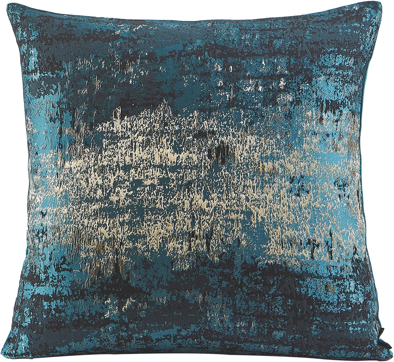 THE-TINOART Teal & Gold Embroidered Jacquard Pillow Cover 24x24 - Luxury Reversible Decorative Throw Pillow Cover with Gold Thread & Velvet Backing, Elegant Holiday Home Decor