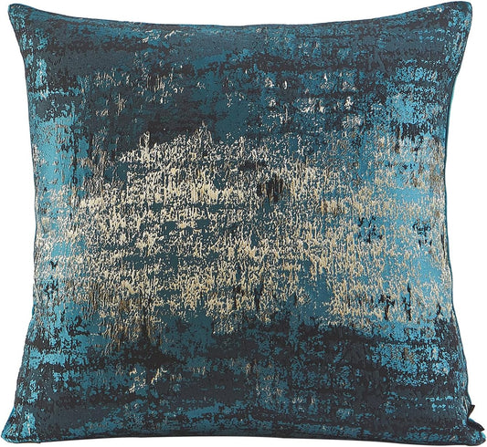 THE-TINOART Teal & Gold Embroidered Jacquard Pillow Cover 20x20 - Luxury Reversible Decorative Throw Pillow Cover with Gold Thread & Velvet Backing, Elegant Holiday Home Decor