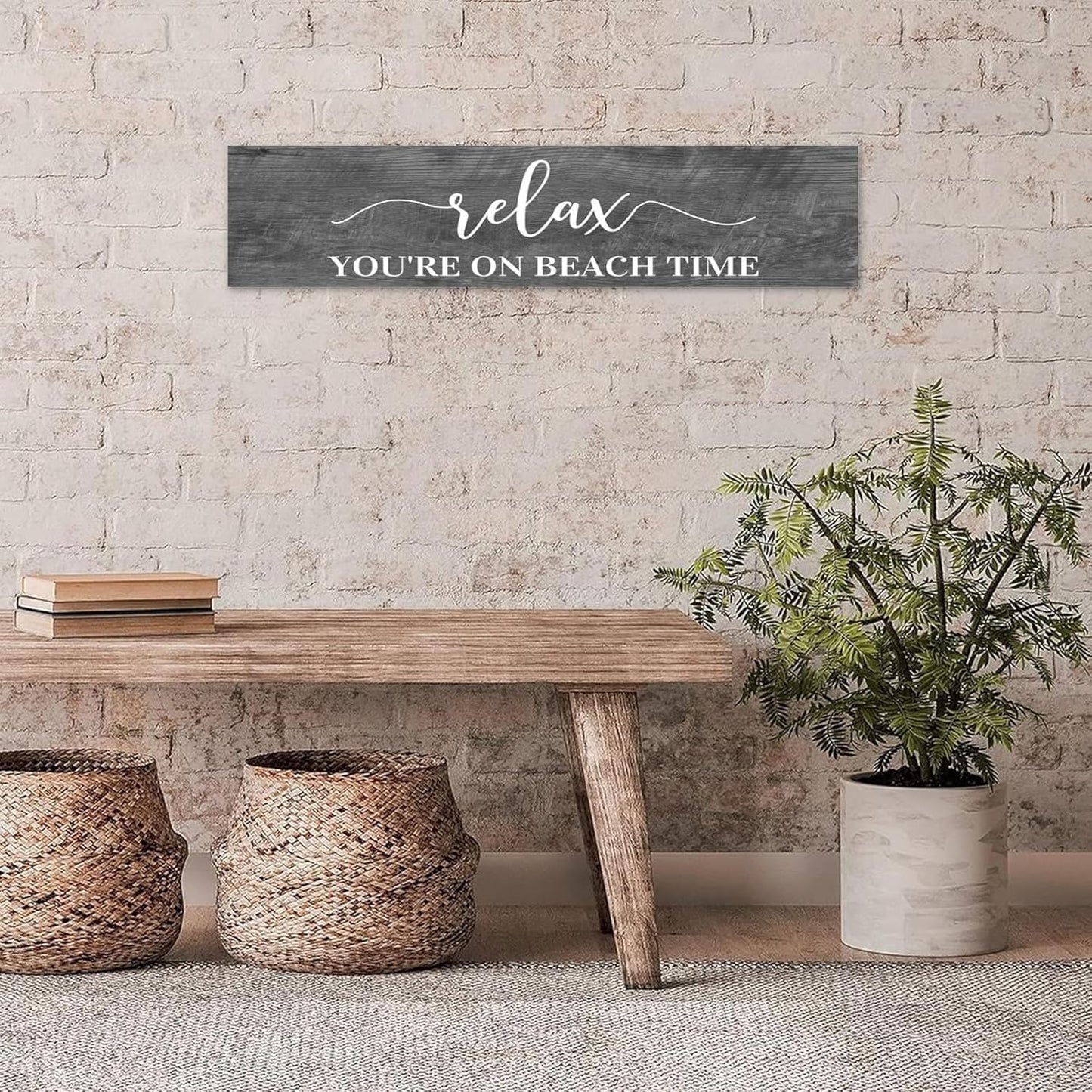 Generic Funny Wood Sign Relax You're On Beach Time Rustic Wooden Hanging Sign Home Farmhouse Kitchen Wall Decoration 16 x 4 Inch