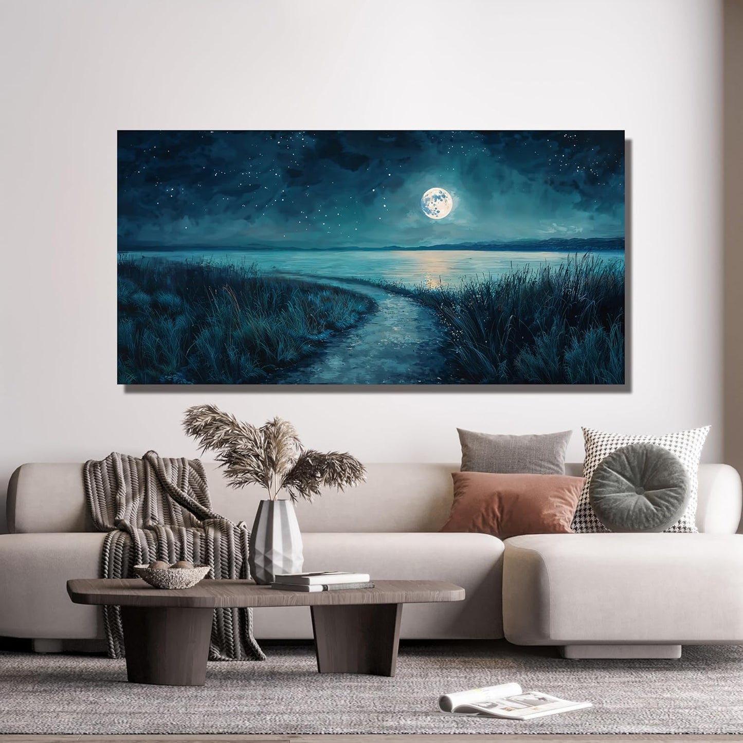 Canvas Wall Art Decor Modern Wall Decor For Living Room Coastal Starry Sky Wall Art Blue Botanical Wall Art Artwork For Walls Canvas Prints Art Work For Home Kitchen Office Wall Decor 20" X 40"