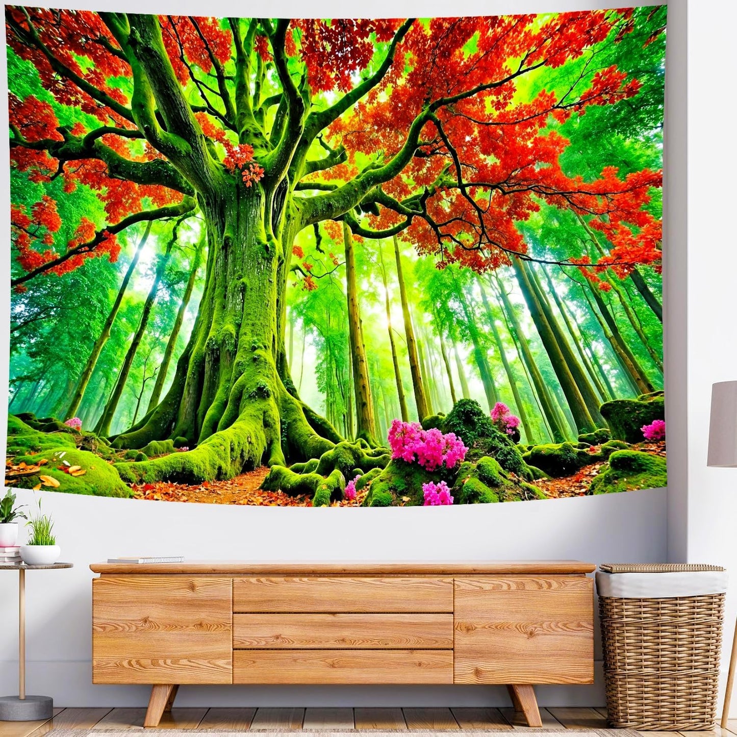 Delur Forest Tapestry Tree of Life Green Landscape Rainforest Wall Hanging Tapestry Colorful Mystical Nature Spiritual Psychedelic Headboard for Bedroom Living Room Home Decor (51.2" x 59.1")