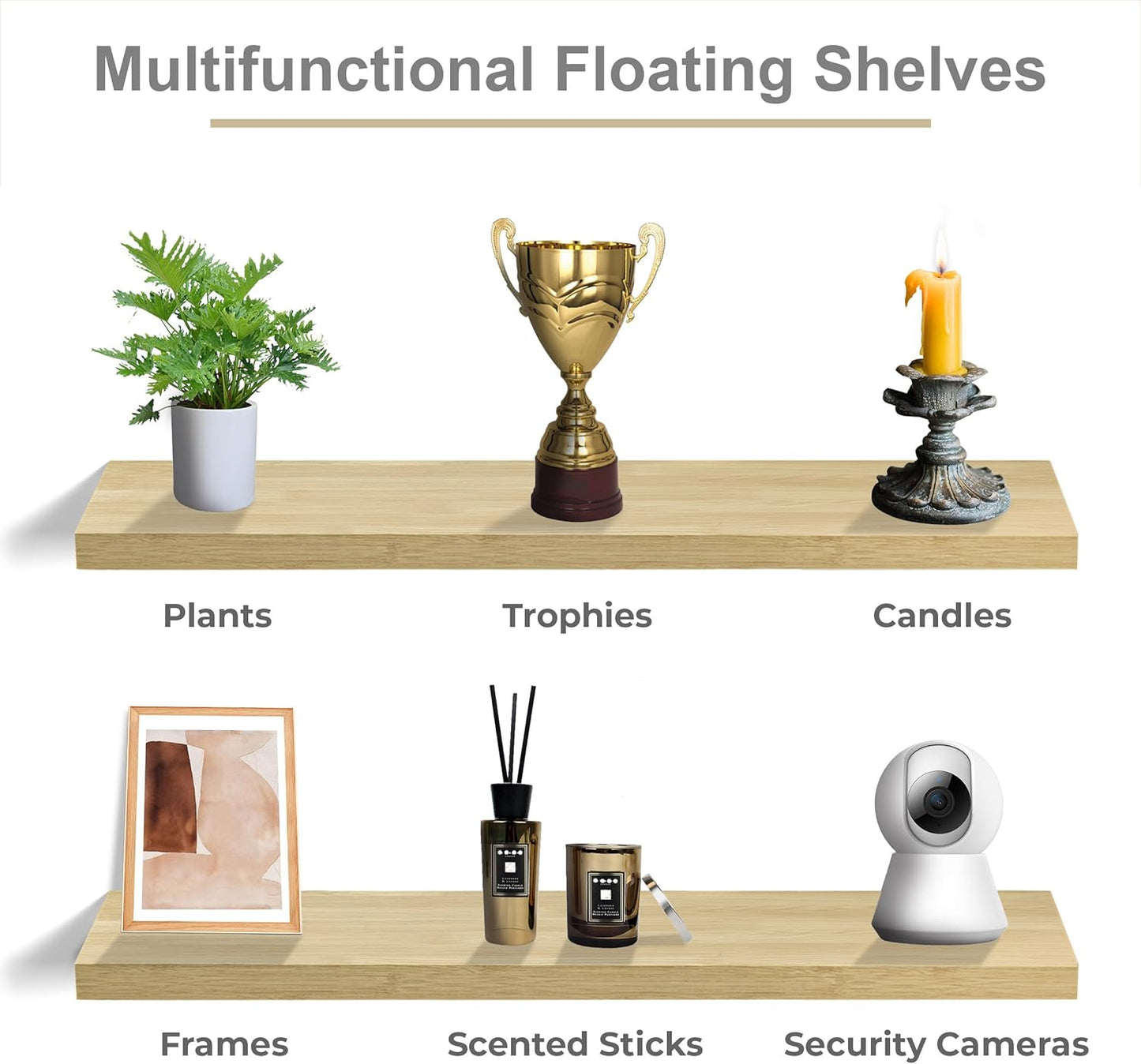 Sorbus Floating Shelves for Wall - 48 Inch Long Bathroom Shelves, Wall Decor for Bedroom, Kitchen, Living Room & Book Storage - Mounted Floating Shelf with Invisible Brackets (Maple Wood, 3 Pack)