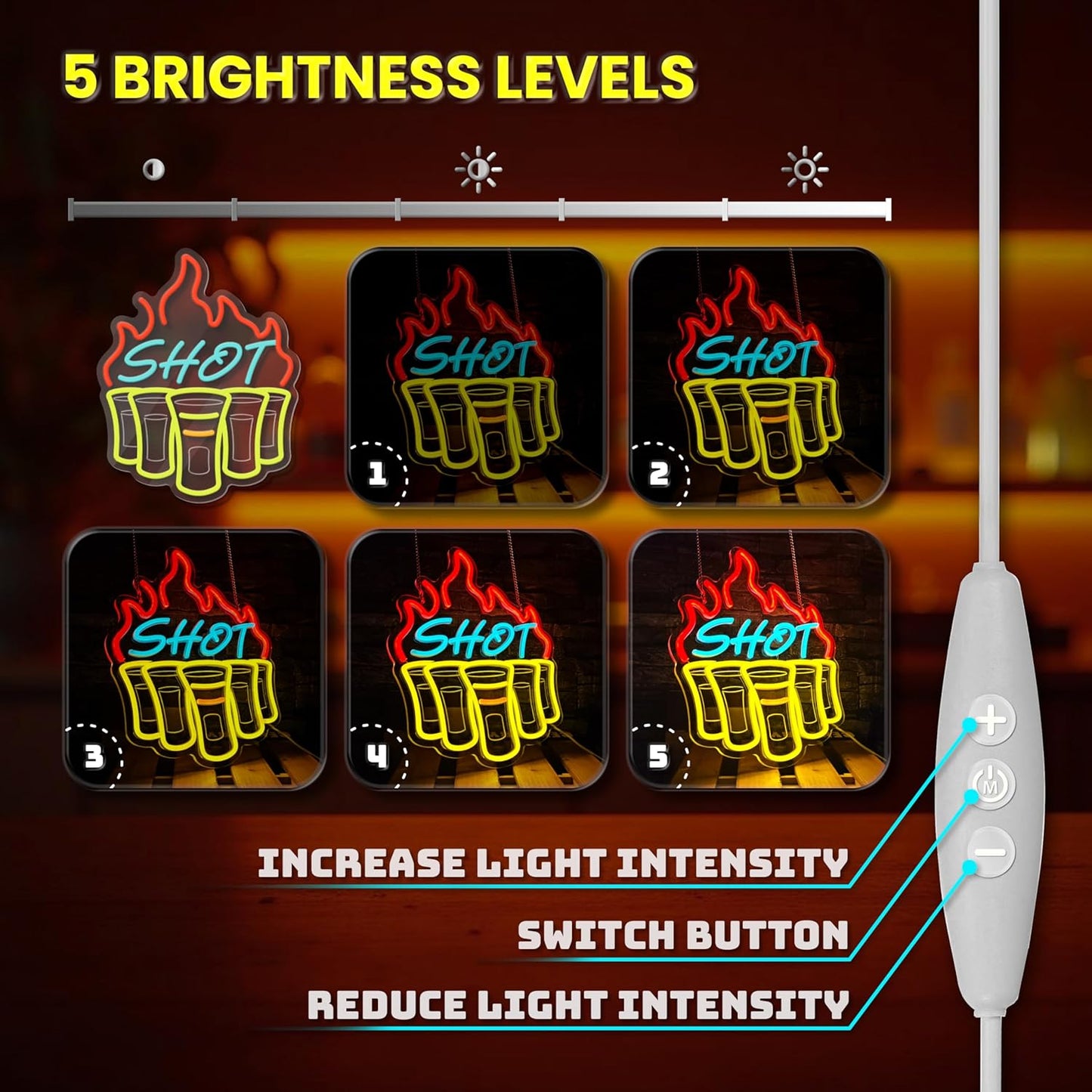 Shot Neon Signs for Wall Decor, Bar Neon Sign, Dimmable Acrylic LED Lights for Home Bar Pub Club Bistro Man Cave Restaurant Party Decorations Gift