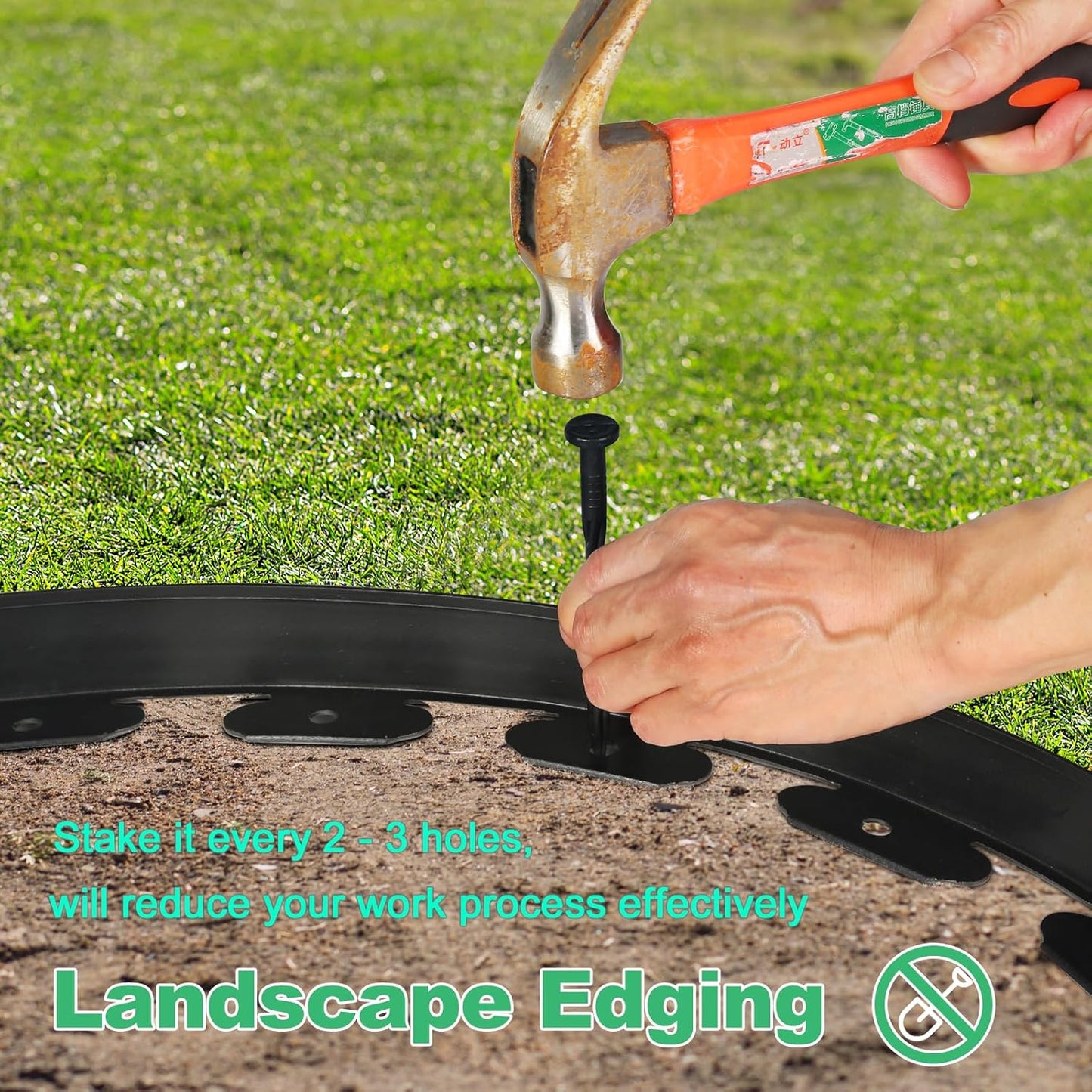 LINSHRY 66FT Landscape Edging, 2 Inch Tall No Dig Garden Border Edging with 60pcs Spikes, Plastic Paver Edging Lawn Edging for Landscaping, Flower Bed, Grass, Yard