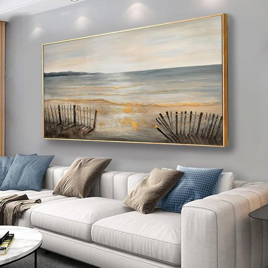 Yuaxker Ocean Wall Art Grey and Black Wall Decor Framed Canvas Painting Beach Aesthetic Artwork for Living Room Bedroom Dining Room Office Home Decor 24x48 Inch