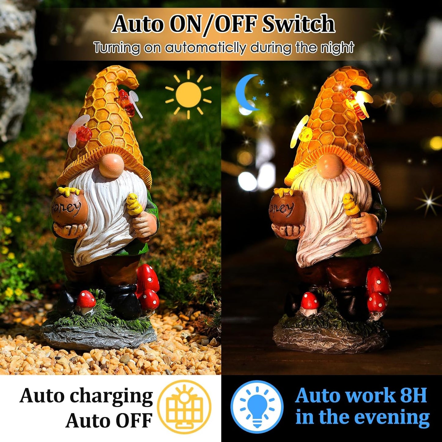 Solar Garden Gnomes Outdoor Statues-11.8‘’Outdoor Garden Decor-LED Outdoor Decor Light-Unique Housewarming Gifts Yard Art Sculptures for Patio Lawn Ornaments