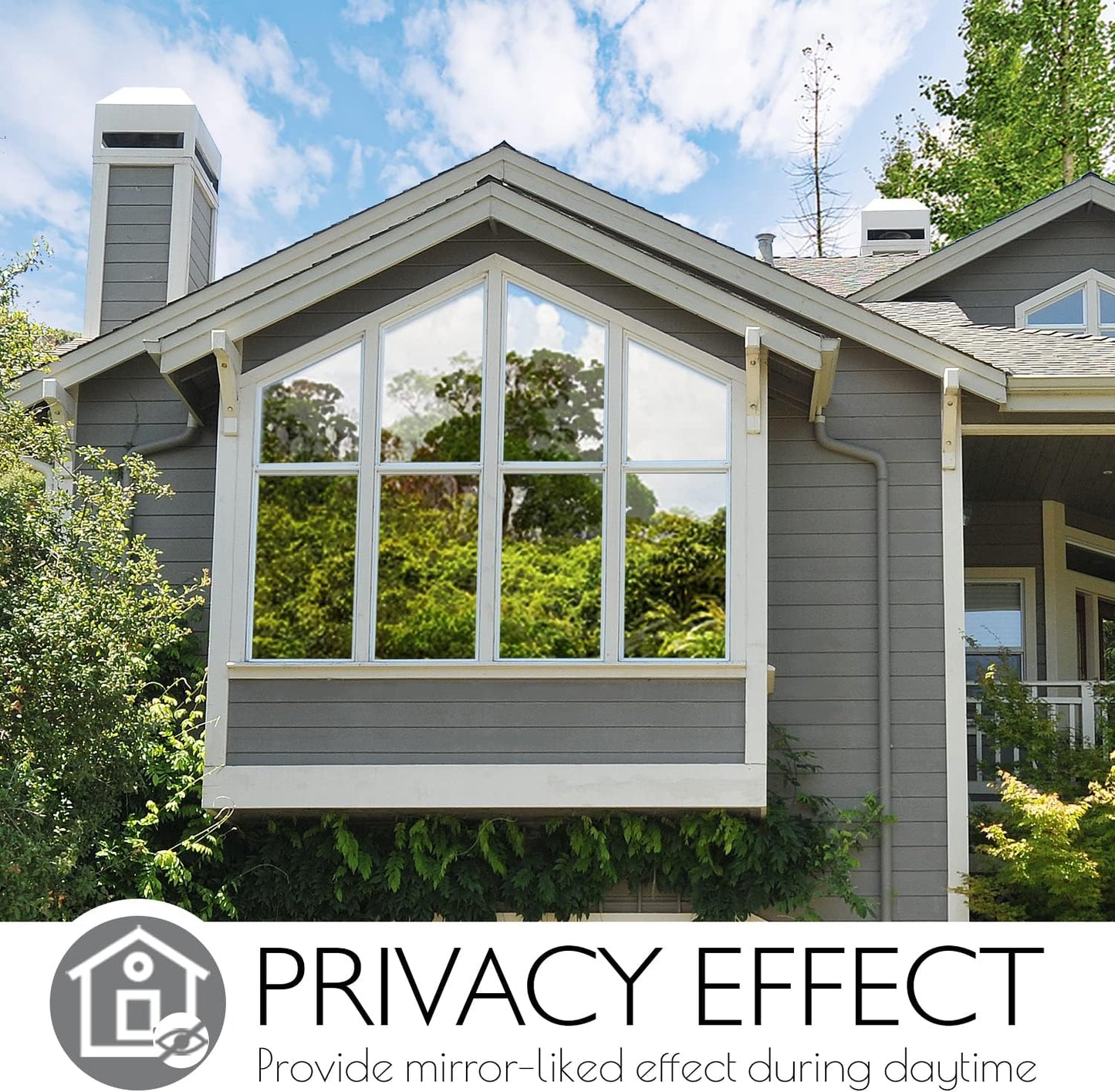 HIDBEA One Way Privacy Window Film, Daytime Mirror Reflective Heat Control UV Sun Blocking Non-Adhesive Static Cling Window Tint for Home and Office (Black-Silver, 35.4 Inch x 32.8 Feet)