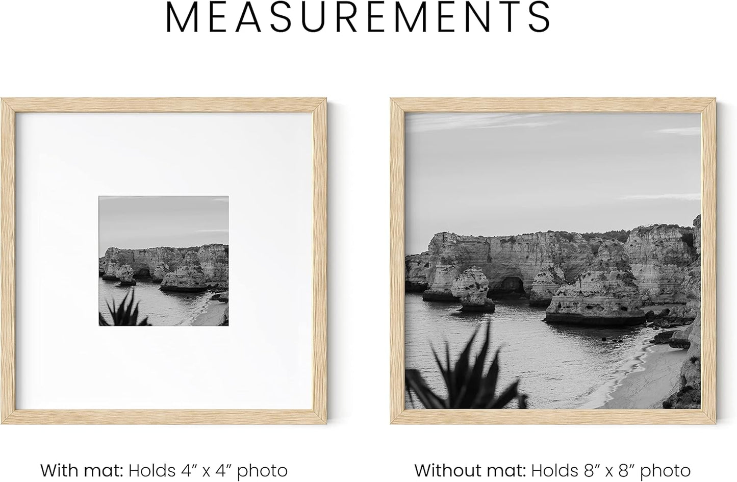 HAUS AND HUES Solid Oak Wood 8”x8” Picture Frames Matted to 4”x4” Set of 3-8x8 Standard Square Picture Frames, Natural Wood Picture Frames 8x8 Square, Matted Picture Frame 8x8 (Beige Oak Frames)