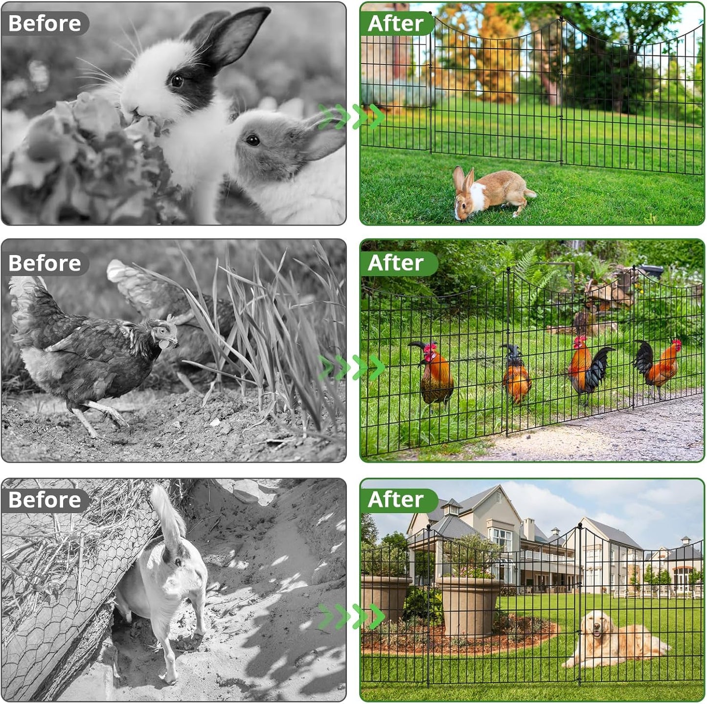 10 Panels No Dig Decorative Outdoor Garden Fence for Yard, 32 in(H) X 23.6 ft(L) Animal Barrier Fencing Rustproof Metal Wire Border for Dog, Rabbits, Landscape Temporary Defense with 11PCS Stakes