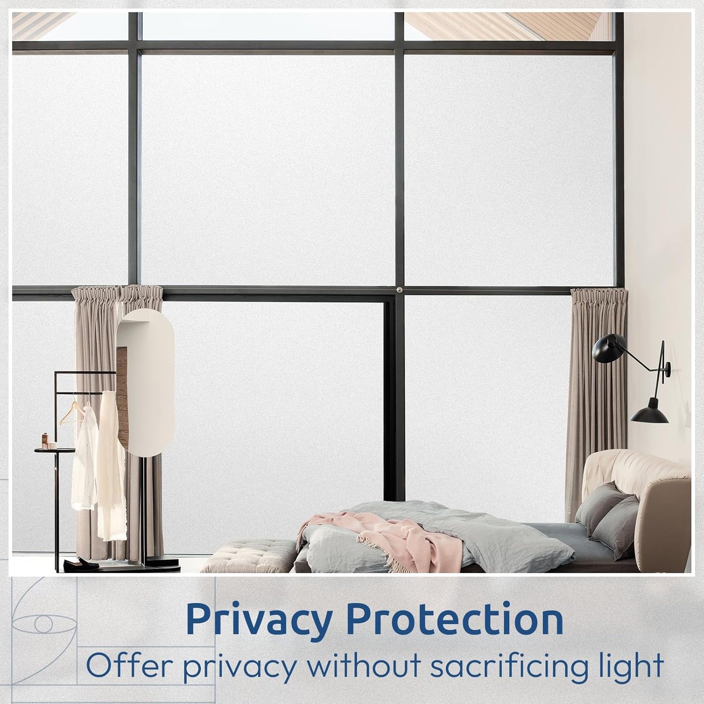 rabbitgoo Window Privacy Film, Non-Adhesive Frosted Glass Window Film for Bathroom, Static Cling Heat Blocking Stickers for Home Indoor Opaque Frosting Coverings House Tint, Matte White 23.6"x 118.1"