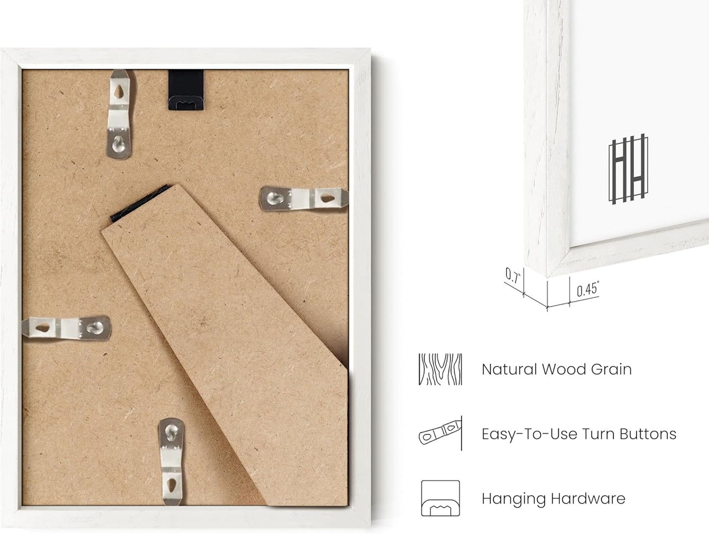 HAUS AND HUES 6x8 White Oak Wooden Picture Frame - 6x8 Poster Frame - Premium Oak, Vertical Hang, Shatterproof Plexiglass - Ideal for Home, Room, Office (6x8 in, White)