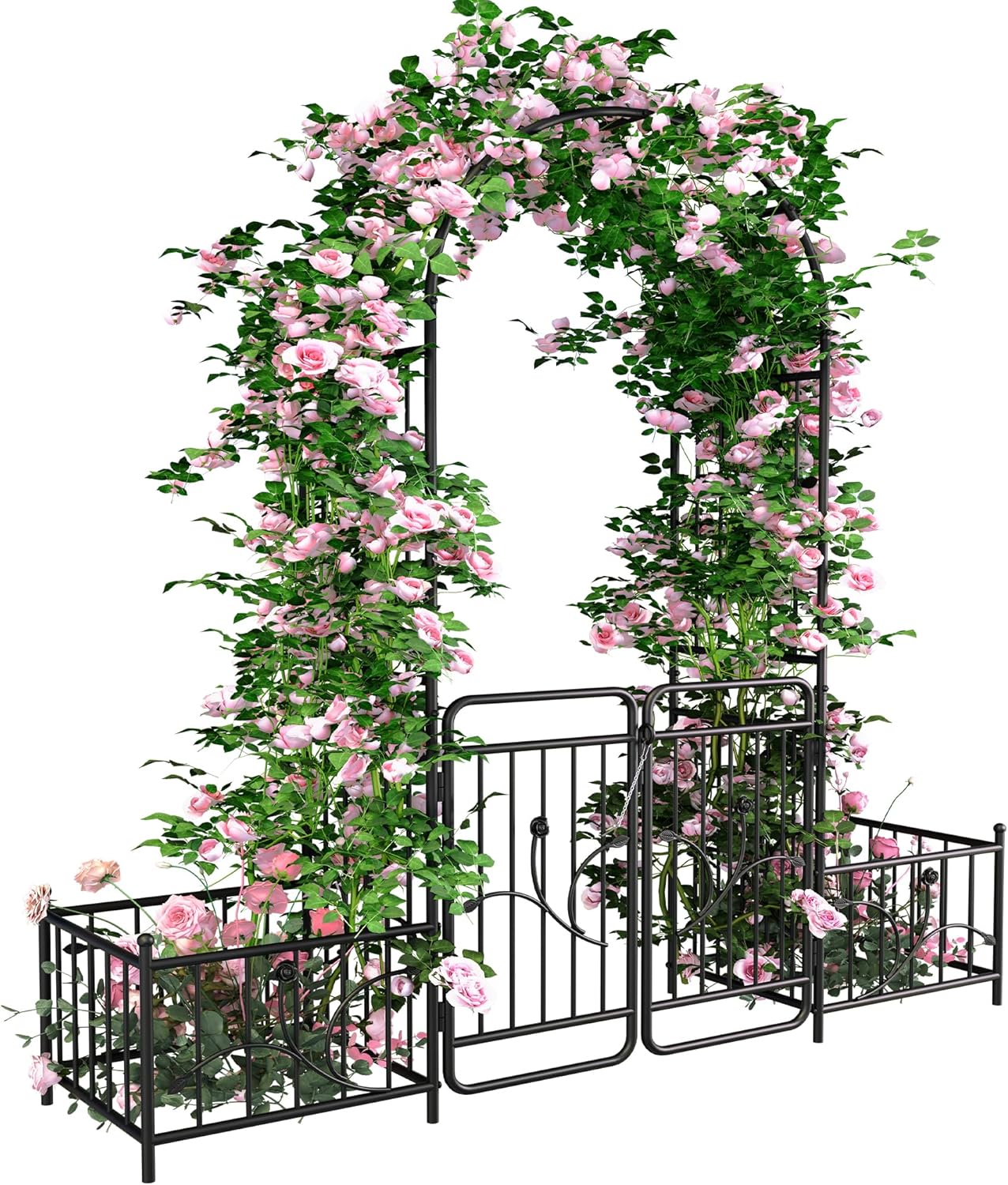YITAHOME Garden Arbor with Gate and Planter Boxes, 87IN Wedding Arches for Ceremony, Metal Garden Arch for Climbing Plants Outdoor, Black Garden Archway for Lawn, Patio and Backyard