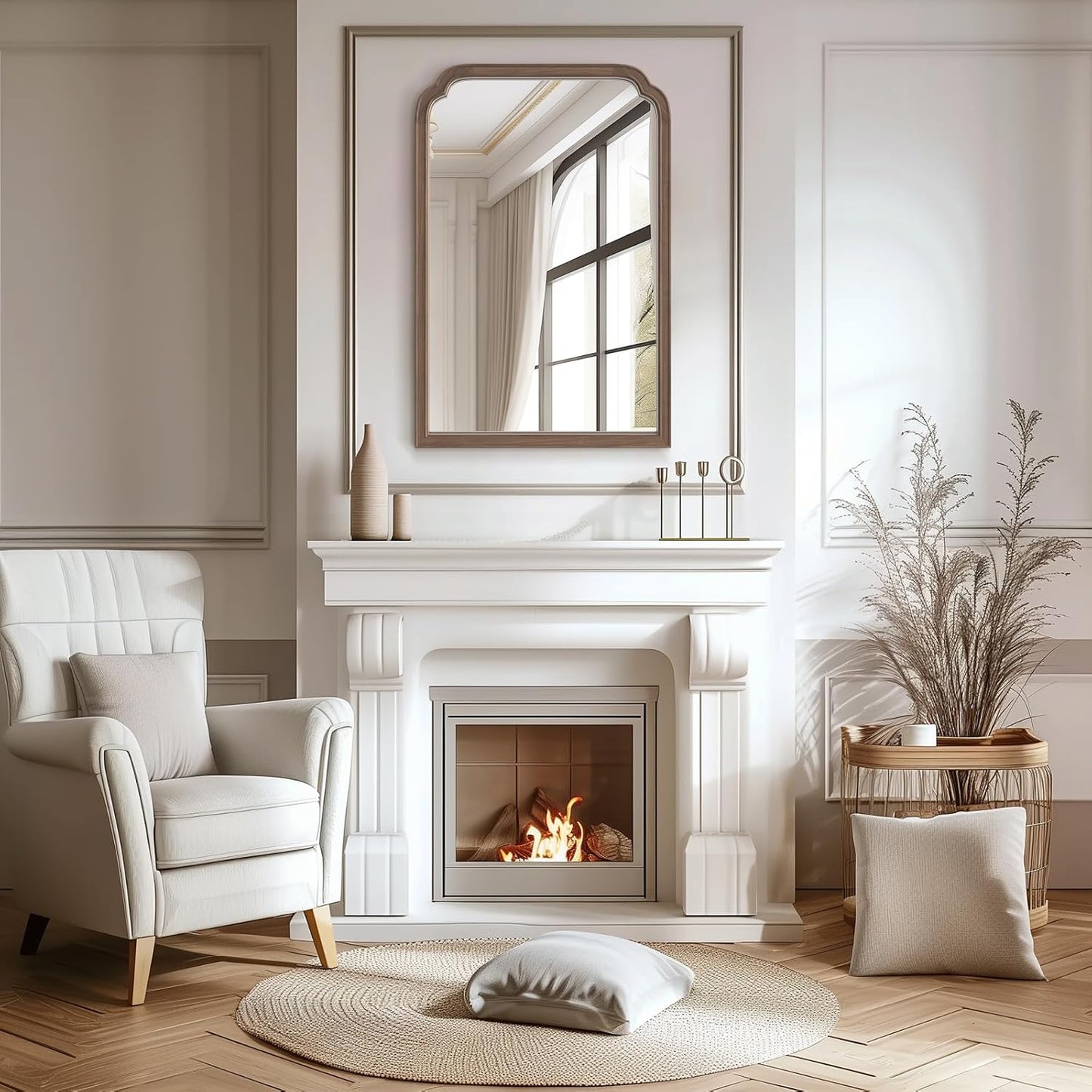 WallBeyond Wooden Framed Wall Mirror, Natural Wood Bathroom Vanity Mirror for Entryway, Living Room or Bedroom Home Decor Vertical or Horizontal Hanging [24" x 36" Walnut Color]