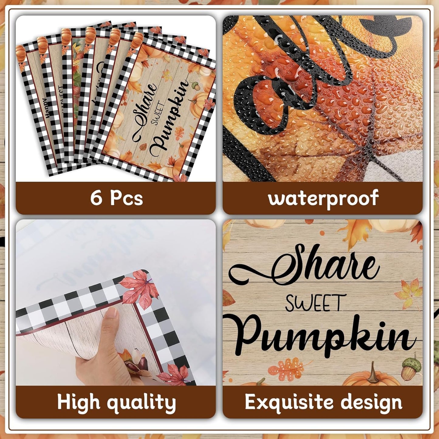 Fall Placemats Set of 6 Buffalo Plaid Thanksgiving Plastic Table Mats Autumn Vintage Maple Leaf Place Mats Pumpkins Truck Leaves Fall Table Decoration for Indoor Outdoor Party Kitchen Dining