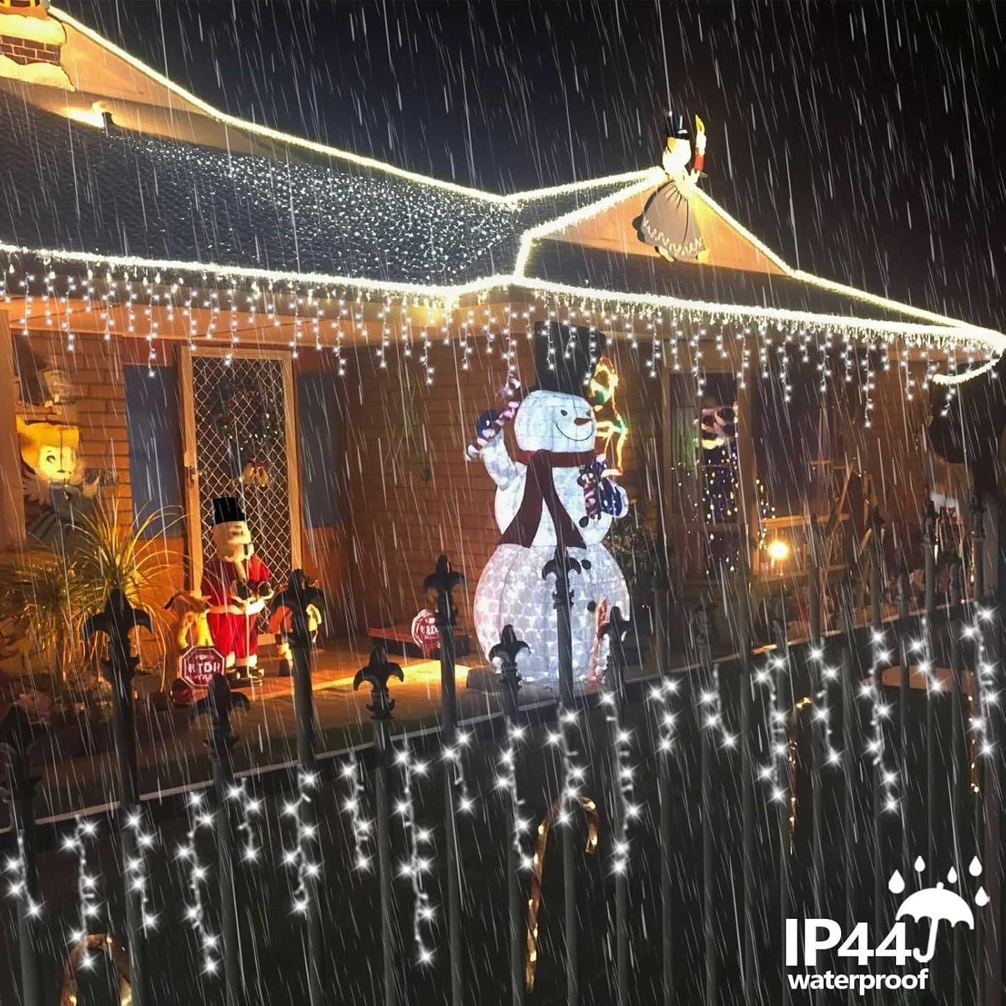 QITONG White Icicle Lights for Outside, 33ft 400 LED Christmas Lights Plug in, Connectable Clear Wire String Lights Indoor with 8 Modes