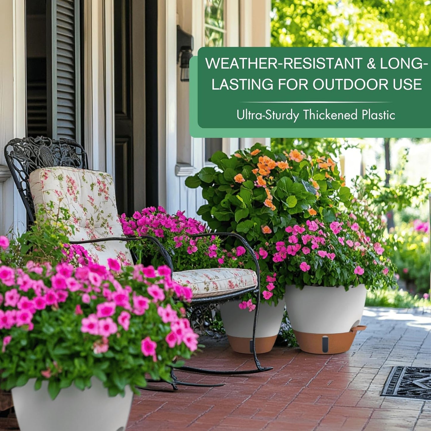 montresor 12/10/8 Inch Self Watering Pots for Indoor Plants Plastic Large Pot for Outdoor Plants, Water Level Window & Spacious Reservoir Flower Pots Decorative Planter with Drainage and Tray (White)