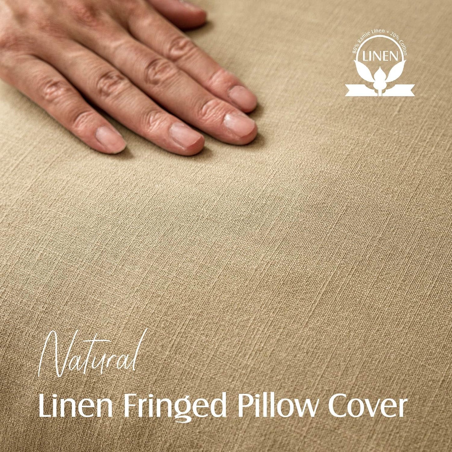 Foindtower Set of 2 Decorative Linen Fringe Throw Pillow Covers Farmhouse Cushion Cover with Tassels Soft Accent Pillowcase for Couch Chair Sofa Bed Living Room Home Decor,18×18 Inch,Light Khaki Taupe