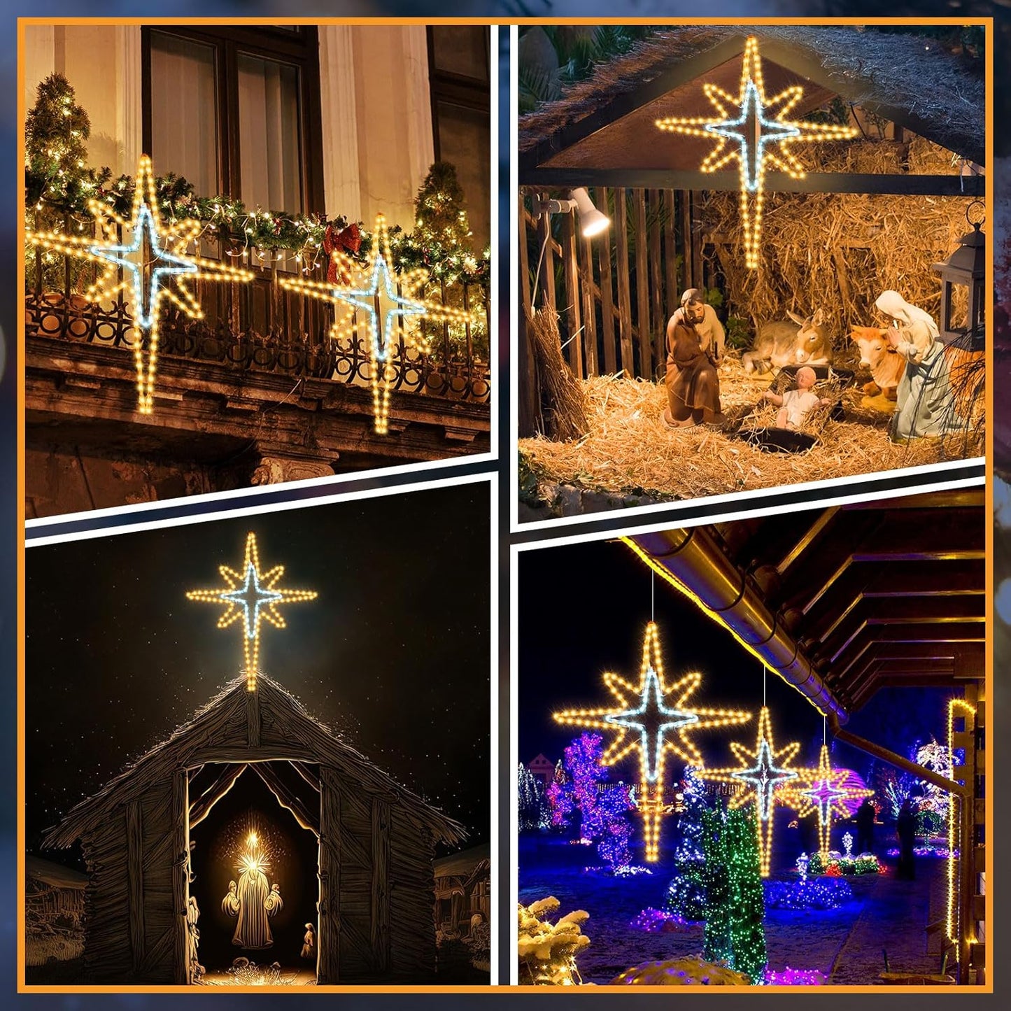 36'' Christmas Star of Bethlehem LED Star Hanging Lights Nativity Holy Family Light for Door Window Porch Wall Decoration Plug Operated Lighted Hanging Tree Topper(White, Warm Light)