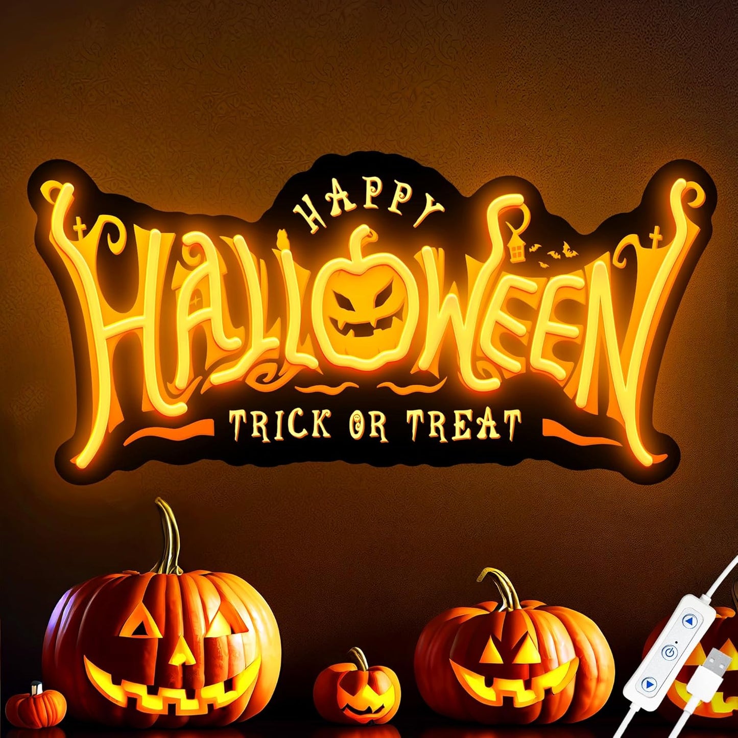 SELICOR Happy Halloween Neon Signs for Wall Decor,Halloween Pumpkin Neon Light Sign,USB Powered Light Up Acrylic LED Sign With Hooks for Bedroom,Kids Room,Living Room,Bar,Party,Halloween Decor