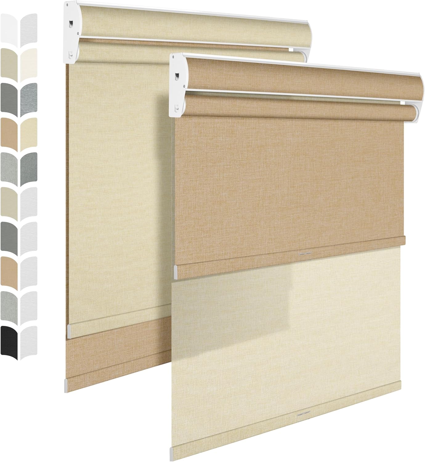BERISSA Cordless Dual Roller Shades with Cassette Valance, Double Window Shades - Blackout and Light Filtering - Day and Night for Home Office Door - Linen Beige - 27 W x 56" H
