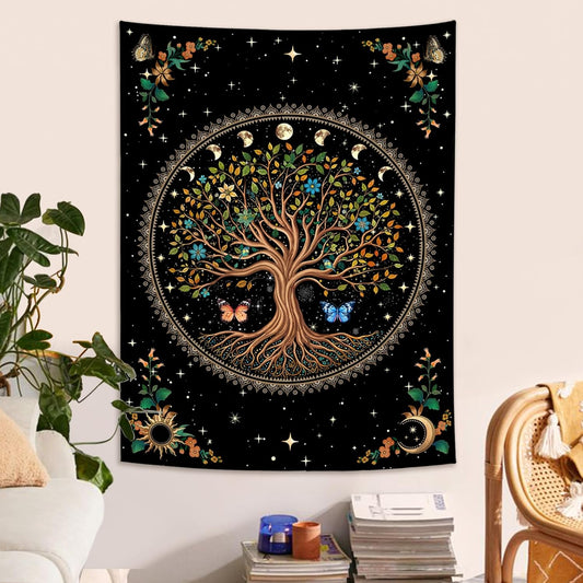 Lunerfex Tree of Life Tapestry Moon Phase Wall Tapestry, Green Tapestries for Bedroom Ceiling Tapestries Wall Hanging for Bedroom Living Room Decor Tree-4 60"x80"