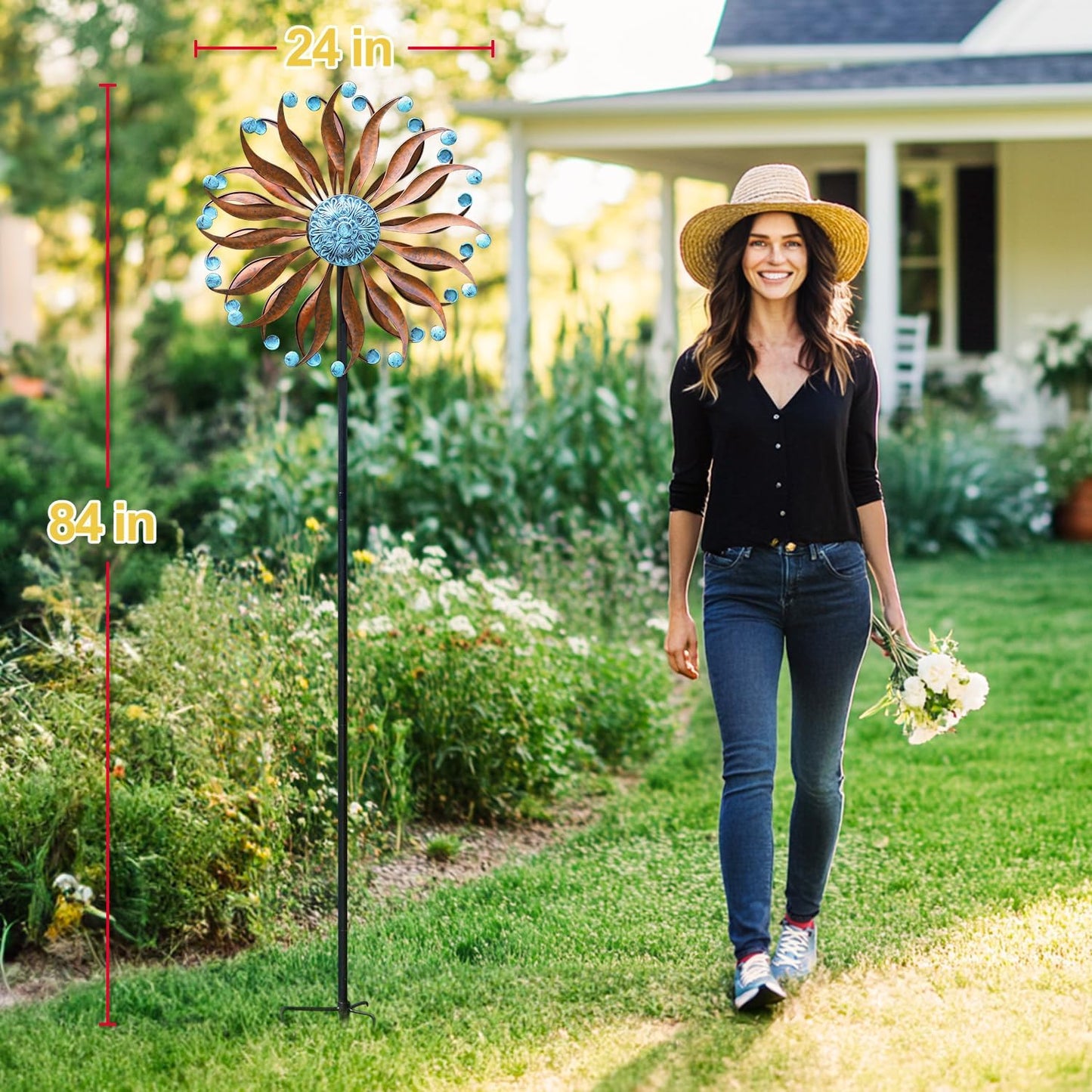 LimeHill Metal Wind Spinner for Garden and Yard - Kinetic Wind Spinners Outdoor Large (24 x 84 inches)