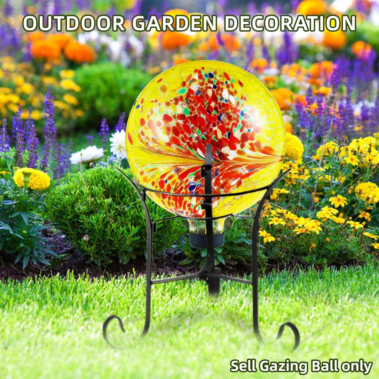 VOREEN 10-Inch Glass Gazing Ball, Outdoor Gazing Globe, Reflective Ball Yard Decoration for Homes, Patio, Lawn and Gardens, Gift for Mom Wife Friend, Phoenix Tail Design, Yellow