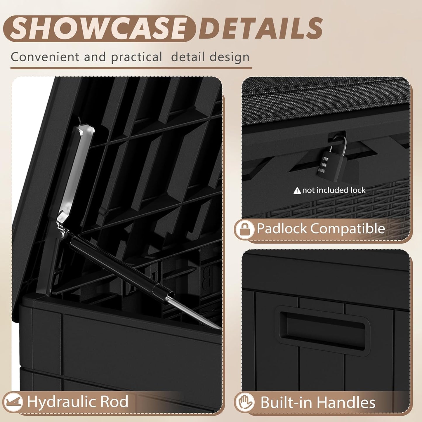 Devoko 100 Gallon Deck Box, Waterproof Outdoor Storage Box with Cushion (Black)