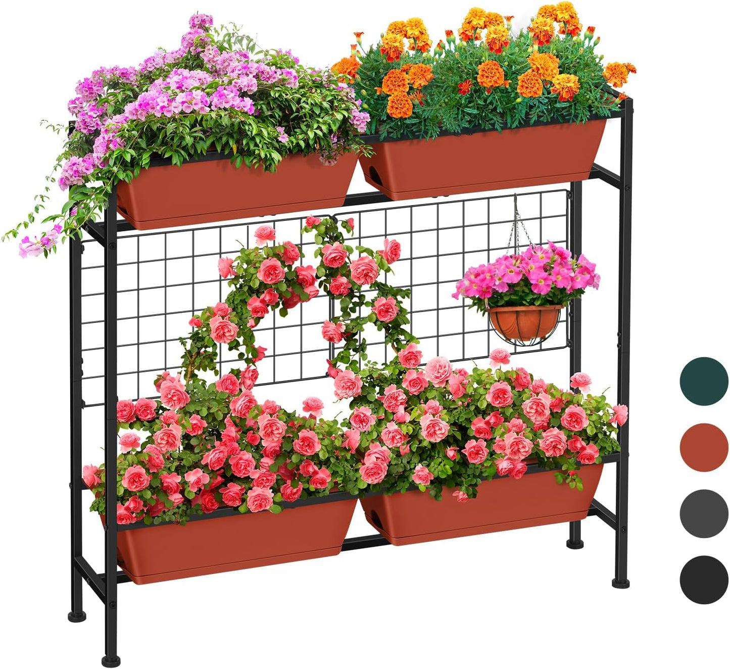 Raised Garden Beds Outdoor Elevated Planter Boxes with Trellis Herb Garden Planter Outdoor Raised Flower Boxes with Legs for Vegetable Patio Balcony Porch, Brick Red