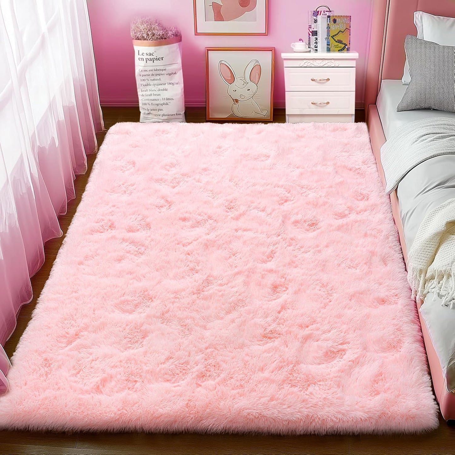 Ultra Soft Fluffy Pink Rugs for Bedroom 4x6 Feet, Fluffy Shag Area Rugs for Living Room, Large Comfy Furry Rug for Girls Kids Baby Room Decor, Non Slip Nursery Modern Indoor Fuzzy Floor Bedside Carpet