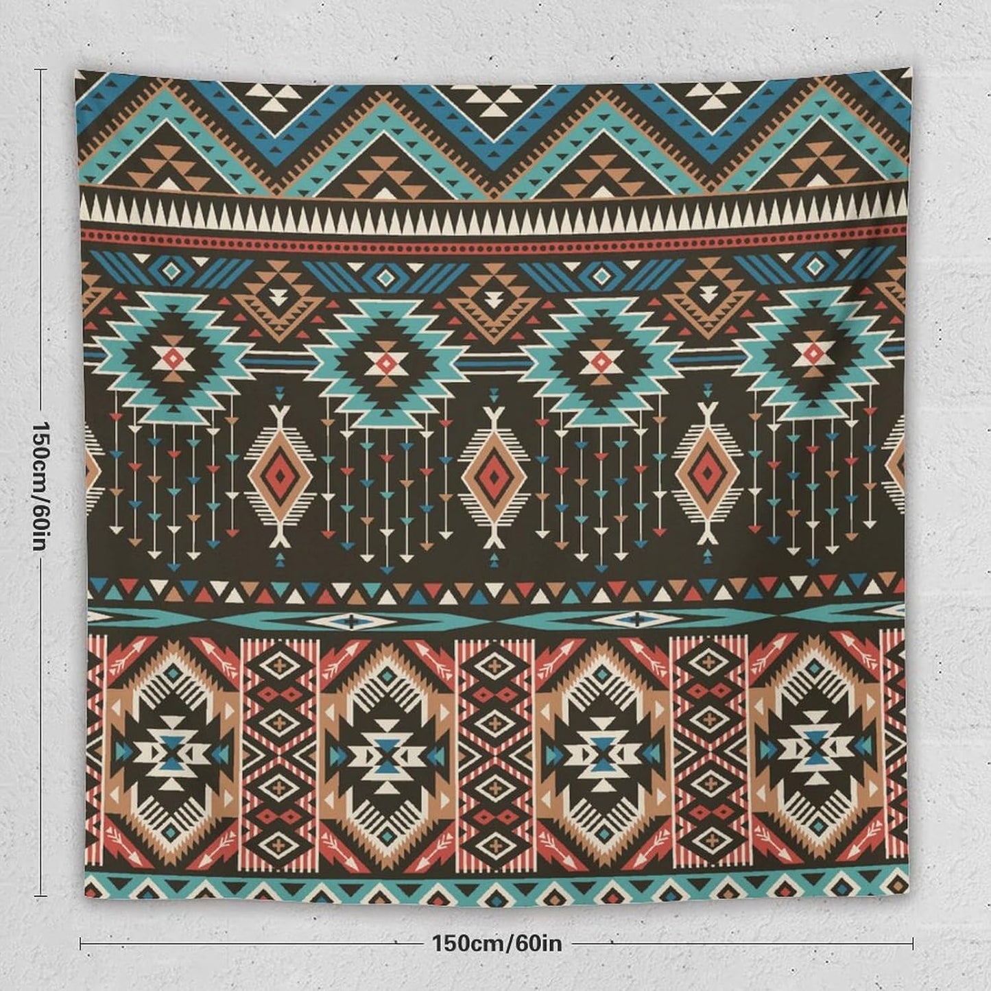 HZOHNAGO Aztec Tapestry Turquoise Blue and Brown and Native American Tribal Pattern Printed Wall Tapestry Wall Hanging for Bedroom Living Room Dorm 60" W x 60" H