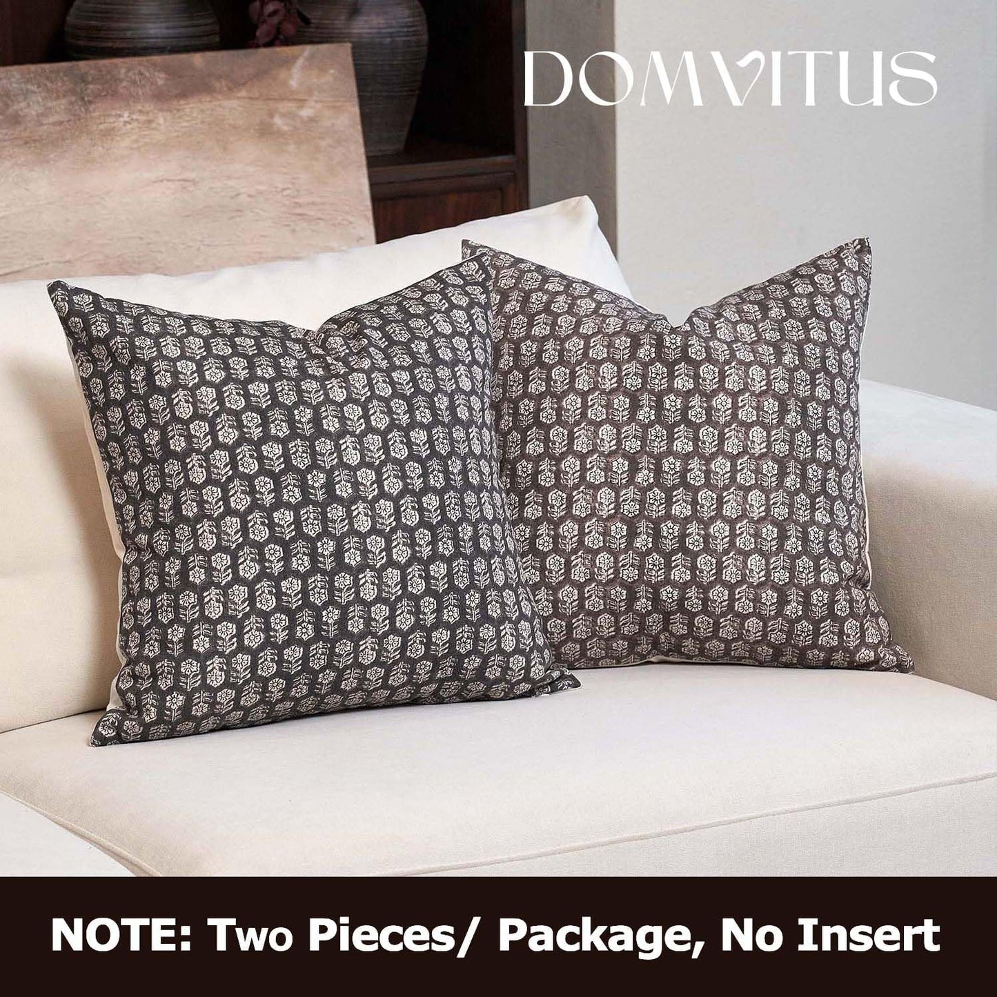 DOMVITUS Floral Pillow Covers Set of 2, 24x24 Pillow Covers, Floral Print Neutral Accent Decorative Pillow Covers for Living Room, Bed, Dark Brown