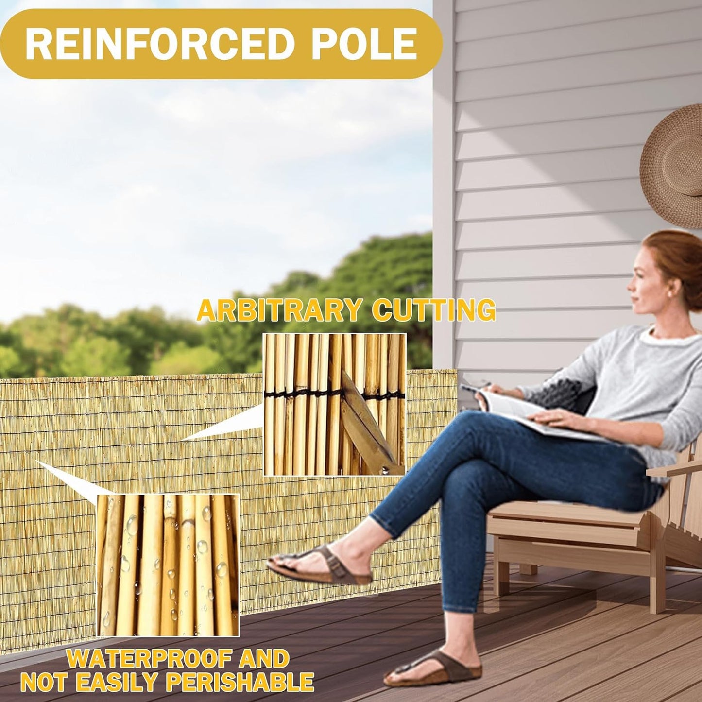 Bamboo Reed Fencing, Natural Reed Fence Rolls 4 Feet High, Decorative Bamboo Privacy Curtains for Patio Garden Balcony Backyard Outdoor, 4 x 16 FT