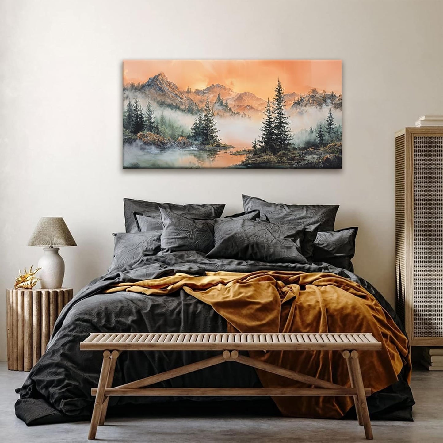 Tsomzxng Large Mountain Wall Art For Living Room Canvas Art Wall Decor For Office Wall Decorations Picture For Bedroom Forest River Landscape Prints Paintings Modern Pictures Artwork 24 X 48 In