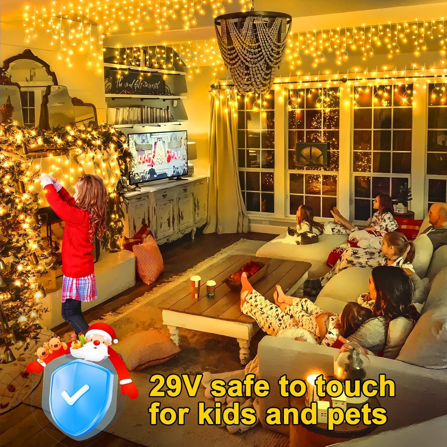 KNONEW 164FT 1600 LED Christmas Lights Outdoor Decoration with 320 Drops Timer 8 Modes Hanging Lights Plug in Waterproof Indoor Decor for Holiday Wedding Party Window (Warm White)