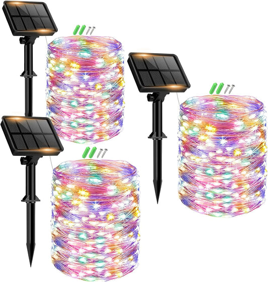 3 Pack Solar Fairy Lights for Outside Waterproof, 49FT/15M 150LED Solar String Lights Outdoor 8 Modes Solar Twinkle Lights for Garden Yard Christmas Tree Wedding Party Decor, Multicolor