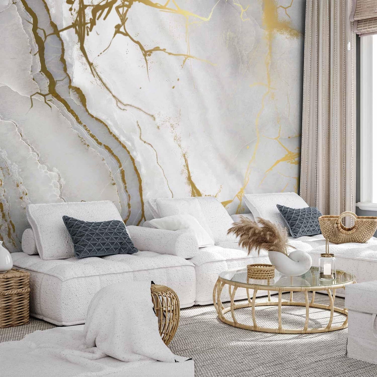 artgeist Wall Mural Marble Stone 216x98 in - XXL Non-Woven Corner Wallpaper Fleece Angle Wall Decor Photo Print Picture Image Design Modern White f-C-10015-a-a