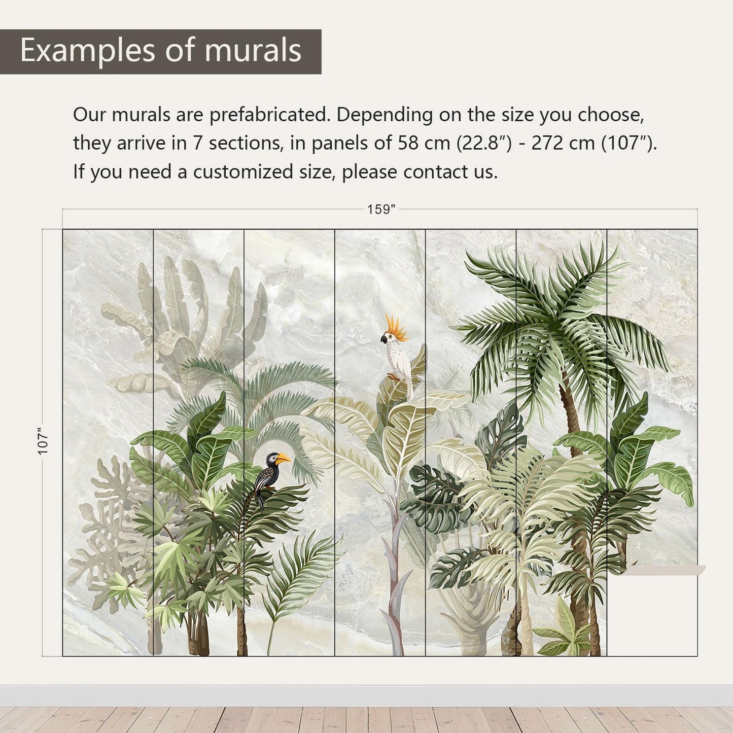AFZEVEB-Green Forest Nursery Wallpaper Tropical Parrots Wall murals for Kids Room 159"x107" (Not Peel and Stick)