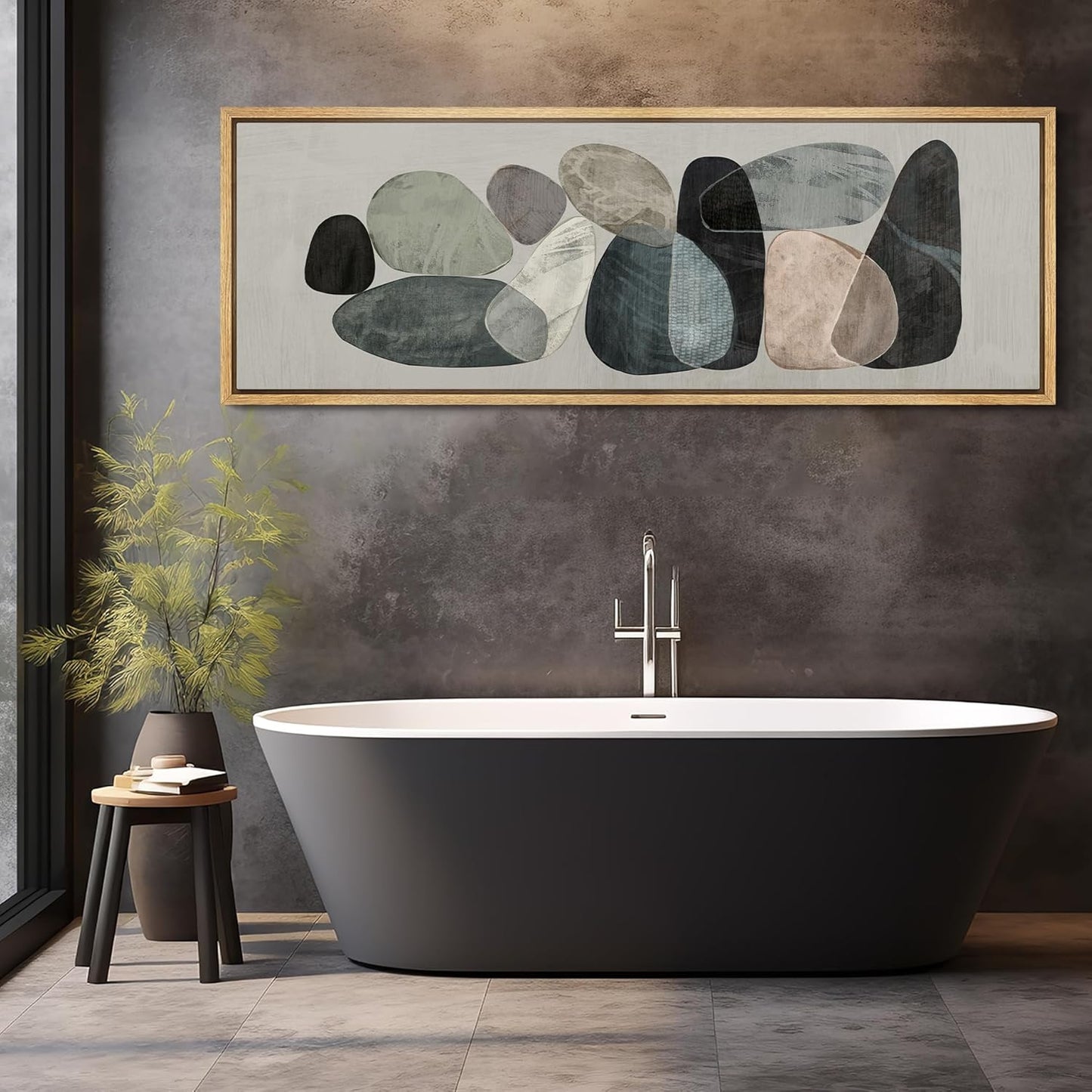 MUDECOR Large Framed Canvas Print Wall Art Abstract Elegance Contemporary Stone Shapes Illustrations Antique Retro Fine Art Illustrations Decorative Colorful for Bedroom - 60"x20"