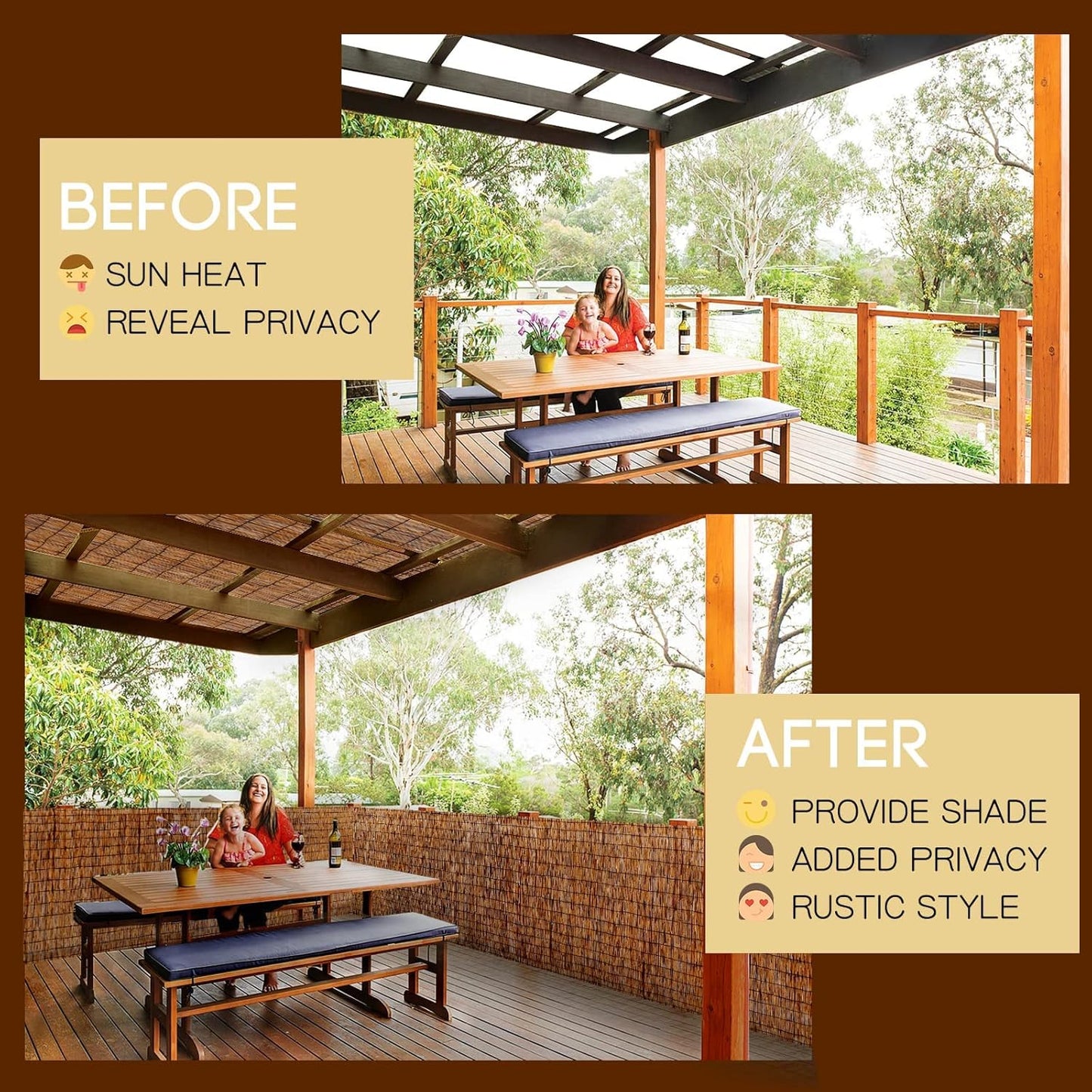 ZNCMRR Reed Fencing Rolls Natural Bamboo Fence 5.5 Feet High Privacy Screen Curtains Fence for Balcony Patio Garden Backyard Shades Outdoor 5.5FT X 16.4FT （Brown）