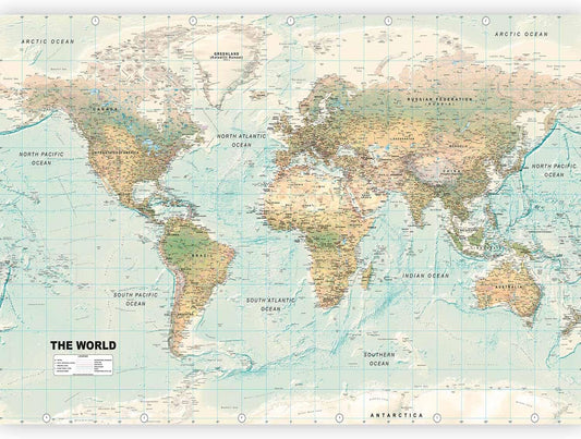 artgeist Premium Wall Mural World Map 177x124 in - XXL Non-Woven Wallpaper Fleece Wall Decor Photo Print Picture Image Design Home Map of The World k-A-0091-a-d