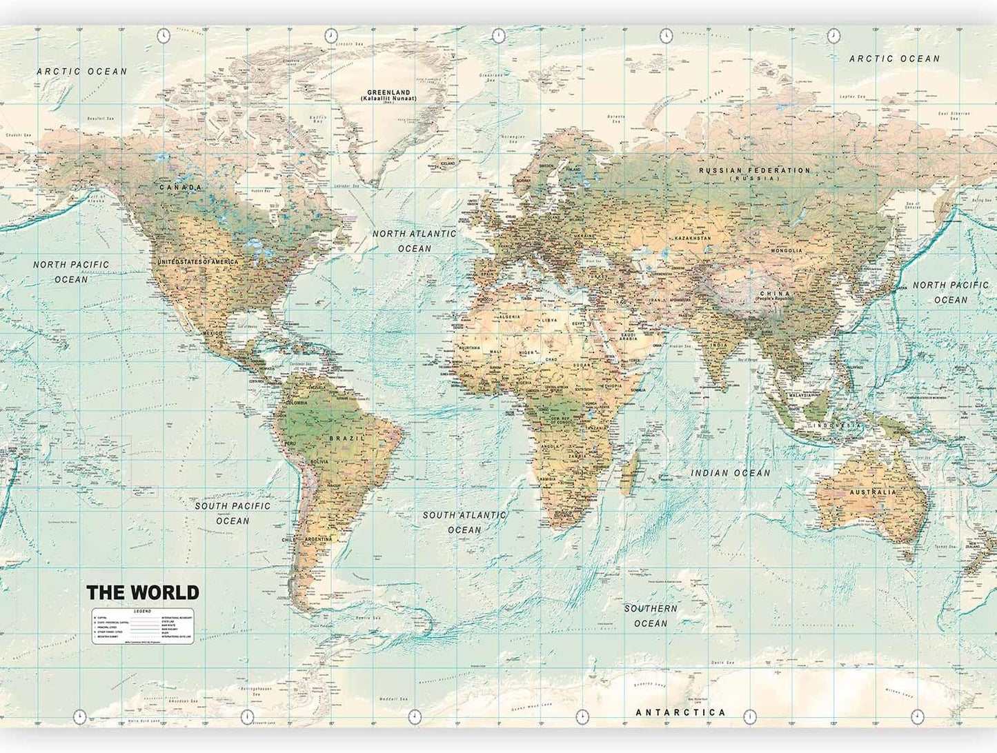 artgeist Wall Mural World Map 197x138 in - XXL Non-Woven Wallpaper Fleece Wall Decor Photo Print Picture Image Design Home Map of The World k-A-0091-a-d