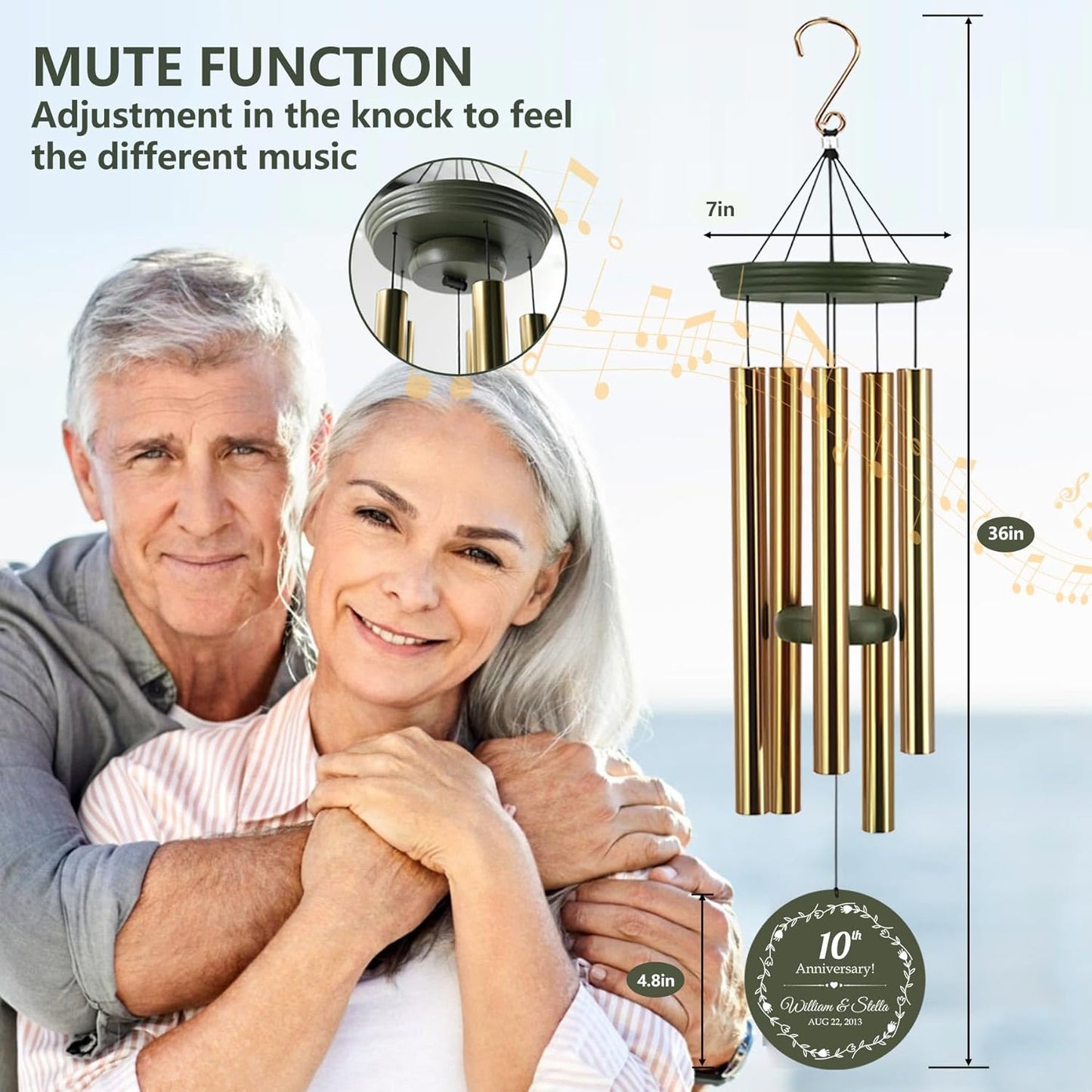 ASTARIN Tree of Life Wind Chimes, Personalized Wind Chimes for 50th Anniversary for Parents Couple, Romantic Idea for Mom Dad Keepsake Gifts