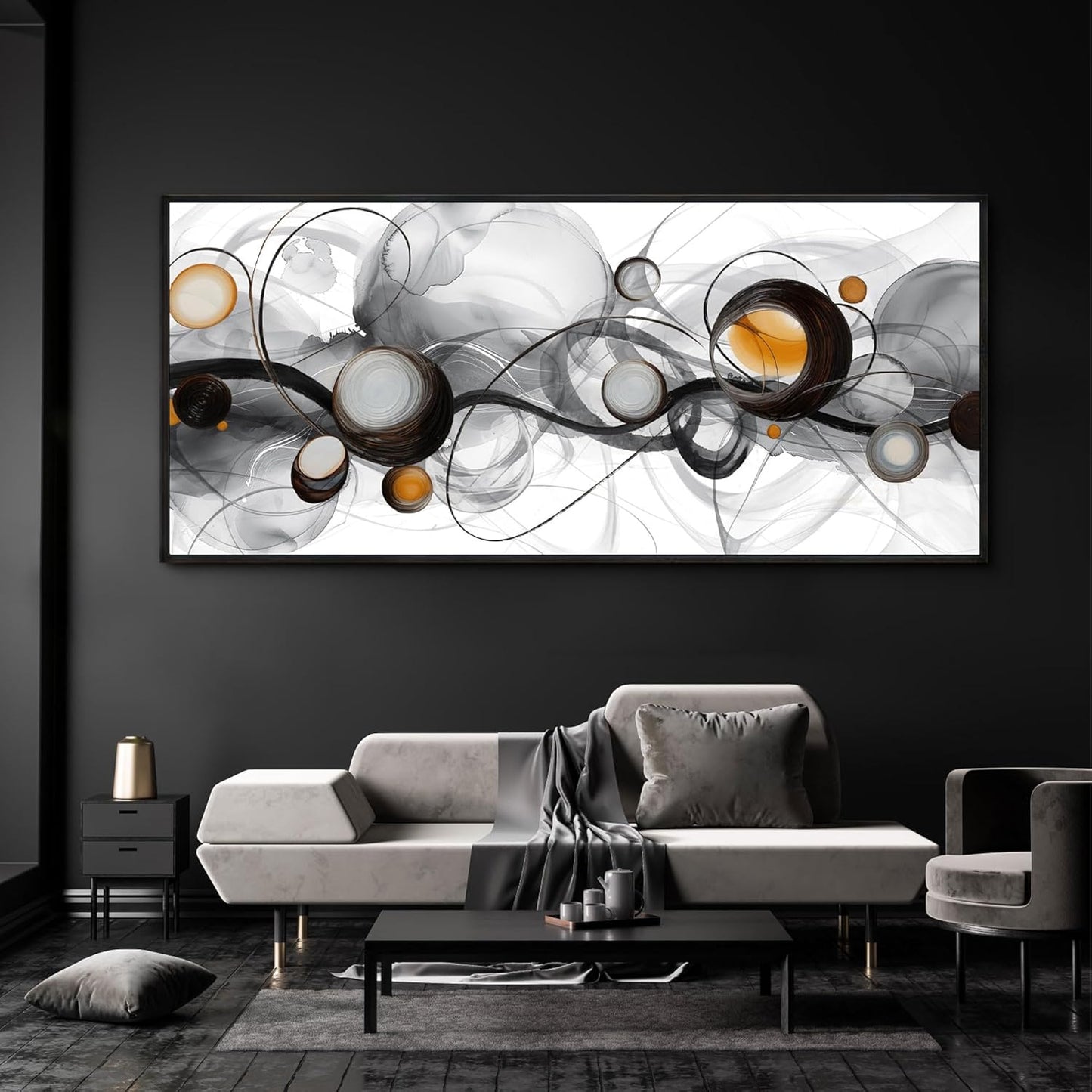 XLSJERST Large Size Frame Wall Art for Living Room - Abstract Artwork Minimalist Painting Modern Black and White Canvas Picture Boho Gray Wall Art
