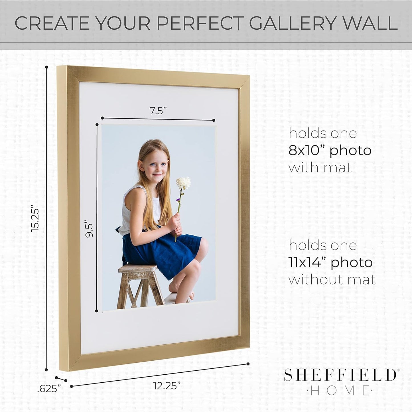 Sheffield Home 9 Piece Gallery Wall Frame Set, 11x14 Inch, Gold