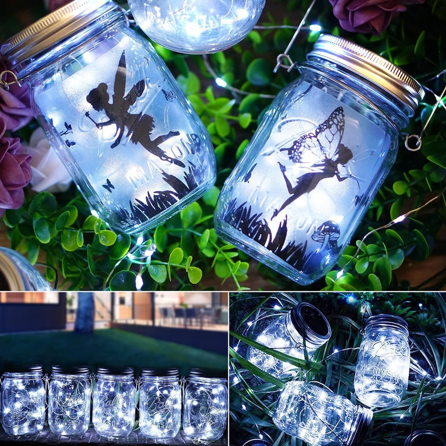 ZNYCYE Mason Jar Solar Lights for Outside, 12 Pack 30LED Fairy Lights Mason Jar Solar Lids Outdoor Waterproof String Lights with Hangers(NO Jars) for Patio Garden Yard Lawn Decoration - Cool White