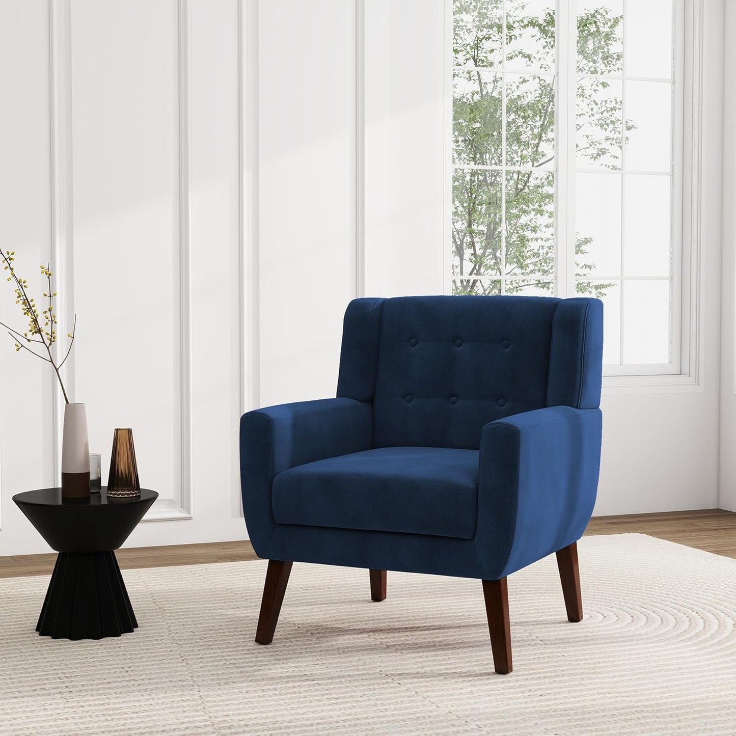 UIXE Accent Chair, Velvet Upholstered Armchair for Living Room, Modern Club Arm Chairs Comfy Single Sofa Button Tufted Bedroom Reading Seat - Royal Blue, Set of 1